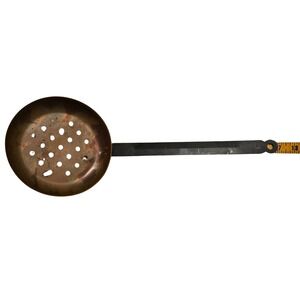 Antique Style Copper Skimmer Spoon Wrought Iron‎ Handle Primitive Farmhouse 17in